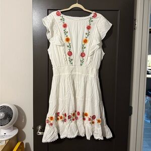 White Dress with Floral Embroidery